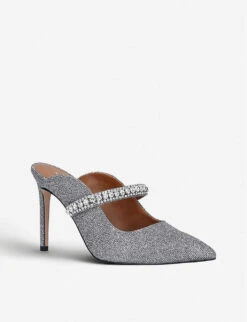 Kurt Geiger London Duke Crystal-embellished Leather Heeled Mules -Dune Shop 5305 10004 4268564609 GUNMETAL ALT02