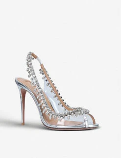 Aquazzura Temptation Crystal Embellished Leather And PVC Sandals -Dune Shop 783 10004 3173263109 SILVER ALT02