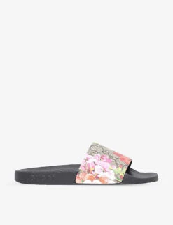 Gucci Pursuit Floral-print Leather Sliders