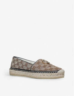 Gucci Pillar Brand-print Canvas Espadrilles -Dune Shop R00098619 BROWNOTH ALT02