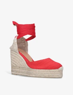 Castañer Carina Cotton-canvas Wedge Espadrilles -Dune Shop R00104095 RED ALT02