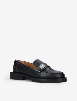 Ganni Jewel-embellished Leather Loafers -Dune Shop R00105768 BLACK ALT02