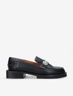 Ganni Jewel-embellished Leather Loafers