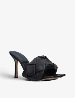 Bottega Veneta Lido Intrecciato-woven Leather Heeled Mules -Dune Shop R03674106 BLACK ALT02