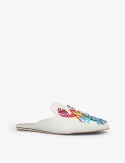 Kurt Geiger London Otter Rainbow Lobster-embroidered Leather Mules 8 Kurt Geiger London Otter Rainbow Lobster-embroidered Leather Mules -Dune Shop R03700129 WHITECOMB ALT02