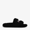 Balenciaga Logo-embroidered Faux-shearling Sliders -Dune Shop R03756350 BLACK M