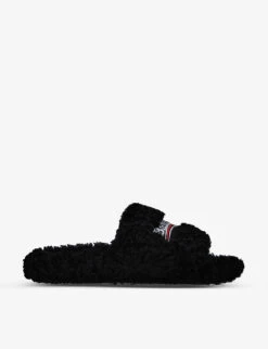 Balenciaga Logo-embroidered Faux-shearling Sliders
