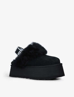 Ugg Funkette Suede And Sheepskin Platform Slippers 8 Ugg Funkette Suede And Sheepskin Platform Slippers -Dune Shop R03811354 BLACK ALT02