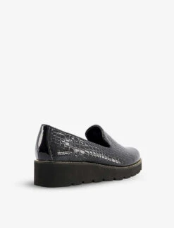 Dune Glides Flatform Croc-embossed Patent Leather Slippers 10 Dune Glides Flatform Croc-embossed Patent Leather Slippers -Dune Shop R03825952 BLACKSYNTHETICCROC ALT03