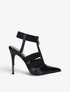Carvela Kunning Zipped Pointed-toe Patent Faux Leather And Woven Courts