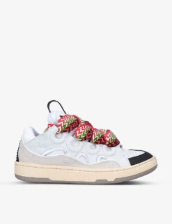 Lanvin Curb Lace-up Leather, Suede And Mesh Low-top Trainers