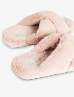 Ted Baker Lopply Cross-over Faux-fur Slippers 8 Ted Baker Lopply Cross-over Faux-fur Slippers -Dune Shop R03831844 DUSKYPINK ALT02