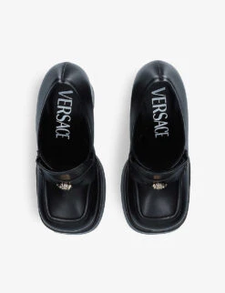 Versace Medusa Aevitas Embellished Leather Platform Loafers 9 Versace Medusa Aevitas Embellished Leather Platform Loafers -Dune Shop R03881022 BLACK ALT02