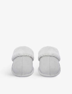 Faux Fur-trim Faux-suede Mule Slippers -Dune Shop R03895269 PALEGREY ALT01