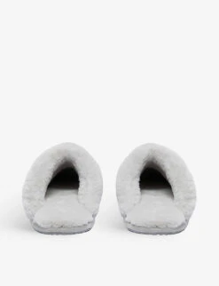 Faux Fur-trim Faux-suede Mule Slippers -Dune Shop R03895269 PALEGREY ALT02