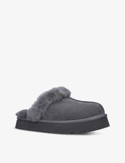 Ugg Disquette Shearling-lined Suede Slippers -Dune Shop R03902017 GREY ALT02