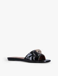 Kurt Geiger London Kensington Eagle-embellished Quilted Patent-leather Mules -Dune Shop R03922188 BLACK ALT02