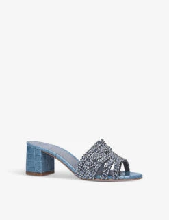 Visage Jewel-embellished Croc-embossed Leather Mules -Dune Shop R03951750 BLUE ALT02