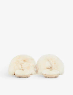 Crossover-strap Shearling Slippers -Dune Shop R03952906 CREME ALT03