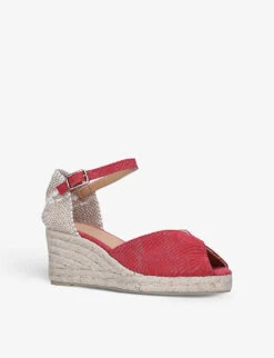 Castañer Bianca Open-toe Cotton-canvas Wedge Espadrilles -Dune Shop R03953231 RED ALT02