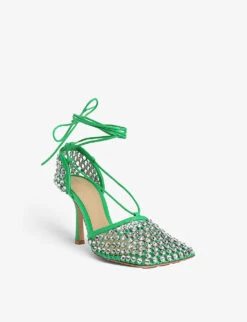 Bottega Veneta Strass Crystal-embellished Leather And Mesh Sandals -Dune Shop R03964281 GREEN ALT02