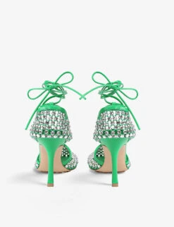 Bottega Veneta Strass Crystal-embellished Leather And Mesh Sandals -Dune Shop R03964281 GREEN ALT03