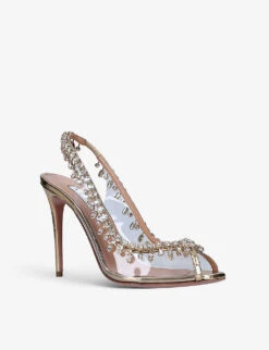 Aquazzura Temptation Crystal-embellished Leather And PVC Heeled Sandals -Dune Shop R03980392 GOLD ALT02