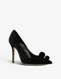 Manolo Blahnik Piera 115 Pom Pom-embellished Velvet Courts -Dune Shop R03991774 BLACK ALT02