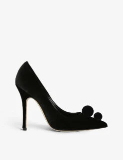 Manolo Blahnik Piera 115 Pom Pom-embellished Velvet Courts