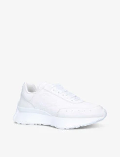 Alexander McQueen Women’s Runner Logo-embossed Leather Low-top Trainers -Dune Shop R04003574 WHITE ALT02