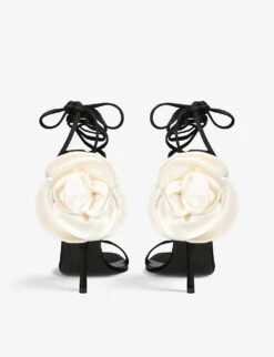 Magda Butrym Flower-appliqué Satin Heeled Sandals -Dune Shop R04057351 BLKWHITE ALT01