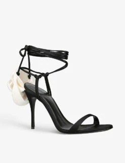 Magda Butrym Flower-appliqué Satin Heeled Sandals -Dune Shop R04057351 BLKWHITE ALT03