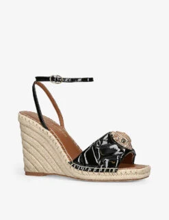 Kurt Geiger London Kensington Crystal-embellished Patent-leather Espadrille Wedges -Dune Shop R04065829 BLACK ALT02