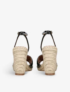 Kurt Geiger London Kensington Crystal-embellished Patent-leather Espadrille Wedges -Dune Shop R04065829 BLACK ALT03