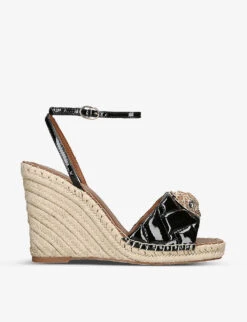 Kurt Geiger London Kensington Crystal-embellished Patent-leather Espadrille Wedges