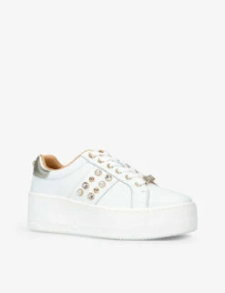 Carvela Precious Crystal And Faux Pearl-embellished Low-top Metallic-leather Trainers -Dune Shop R04065877 BONE ALT02