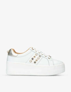 Carvela Precious Crystal And Faux Pearl-embellished Low-top Metallic-leather Trainers