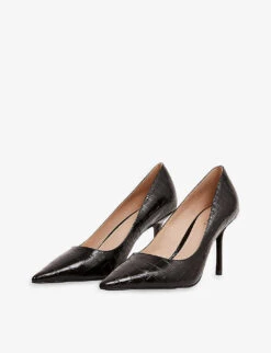 Reiss Elina Croc-embossed Leather Court Shoes -Dune Shop R04068280 BLACK ALT02