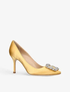 Manolo Blahnik Hangisi 90 Crystal-embellished Satin Courts -Dune Shop R04069936 MUSTARD ALT02