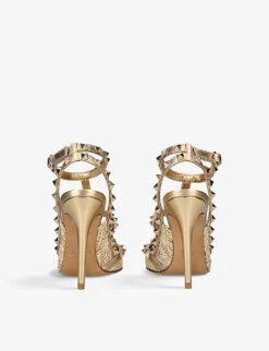 Valentino Garavani So Noir 100 Stud-embellished Raffia And Leather Heeled Sandals 10 Valentino Garavani So Noir 100 Stud-embellished Raffia And Leather Heeled Sandals -Dune Shop R04077152 GOLD ALT03