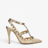 Valentino Garavani So Noir 100 Stud-embellished Raffia And Leather Heeled Sandals -Dune Shop R04077152 GOLD M