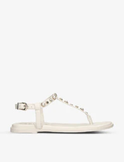 Carvela Precious T-bar Pearl-embellished Leather Sandals