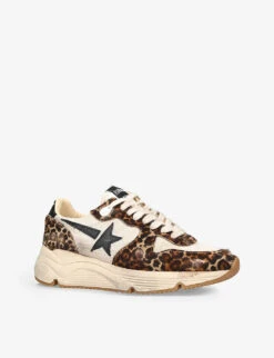 Golden Goose Women’s Running Sole 15399 Leopard-print Leather And Mesh Trainers -Dune Shop R04089091 BEIGE ALT02