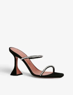 Amina Muaddi Gilda Crystal-embellished Metallic-leather Heeled Sandals -Dune Shop R04090521 BLACK ALT02