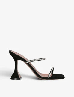 Amina Muaddi Gilda Crystal-embellished Metallic-leather Heeled Sandals