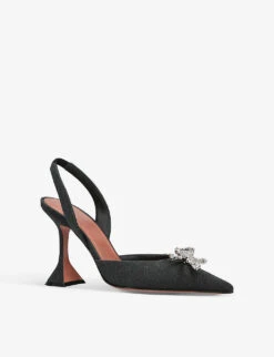Amina Muaddi Rosie Crystal-embellished Sling-back Woven Heeled Courts -Dune Shop R04090549 BLACK ALT02