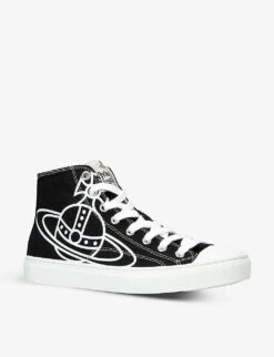 Vivienne Westwood Logo-print High-top Recycled Cotton Canvas Trainers 8 Vivienne Westwood Logo-print High-top Recycled Cotton Canvas Trainers -Dune Shop R04109023 BLACK ALT02