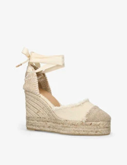Castañer Catalina Metallic-strap Linen Espadrilles -Dune Shop R04109632 CREAM ALT02