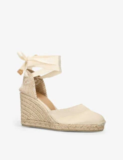 Castañer Carina Self-tie Cotton Wedge Espadrilles -Dune Shop R04109647 CREAM ALT02