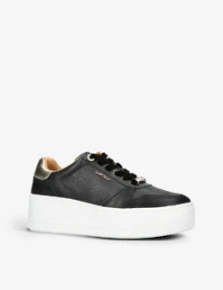 Carvela District Velvet-lace Fastened Flatform Leather Trainers -Dune Shop R04118603 BLACK ALT02